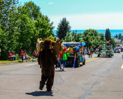 Murray the Moose leads the Fisherman's Picnic Parade