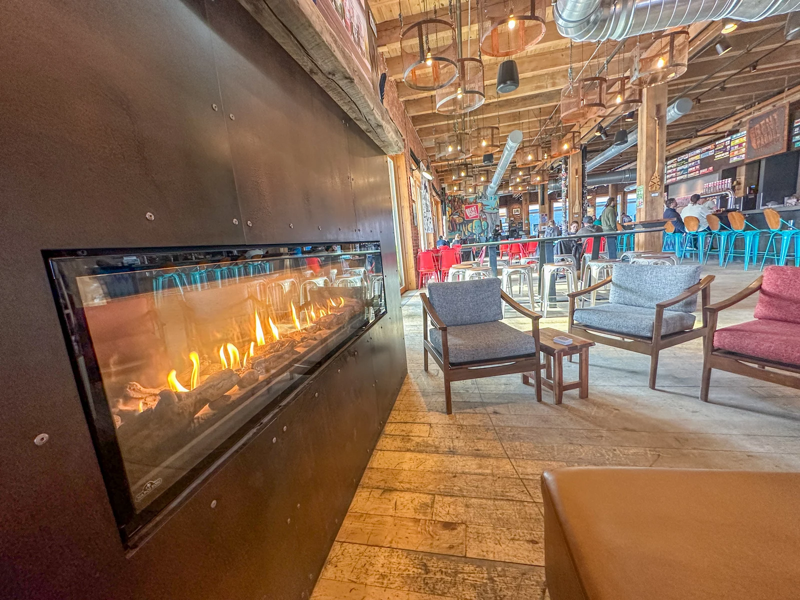 Fireplace Seating at Bent Paddle Brewing